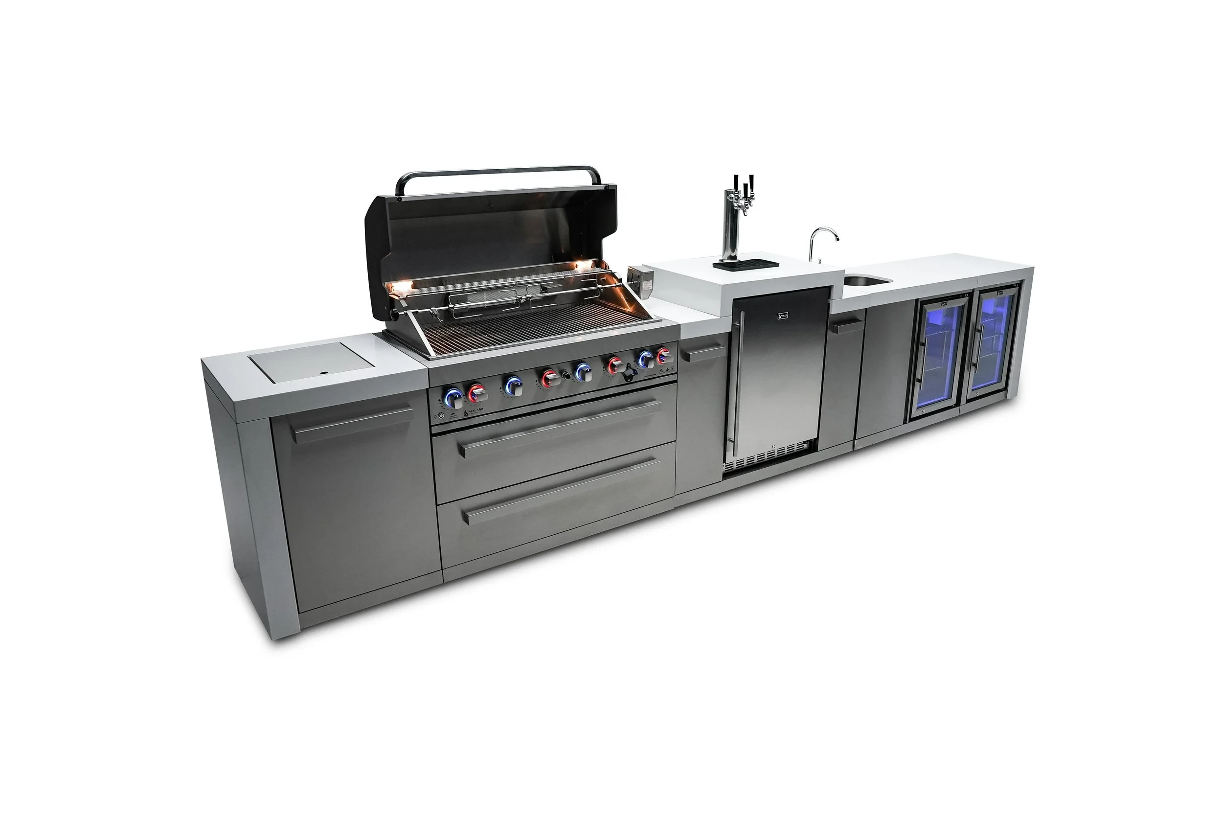 6-burner Deluxe Island With A Kegerator, Beverage Center And Fridge Cabinet MAI805DKEGBEVFC