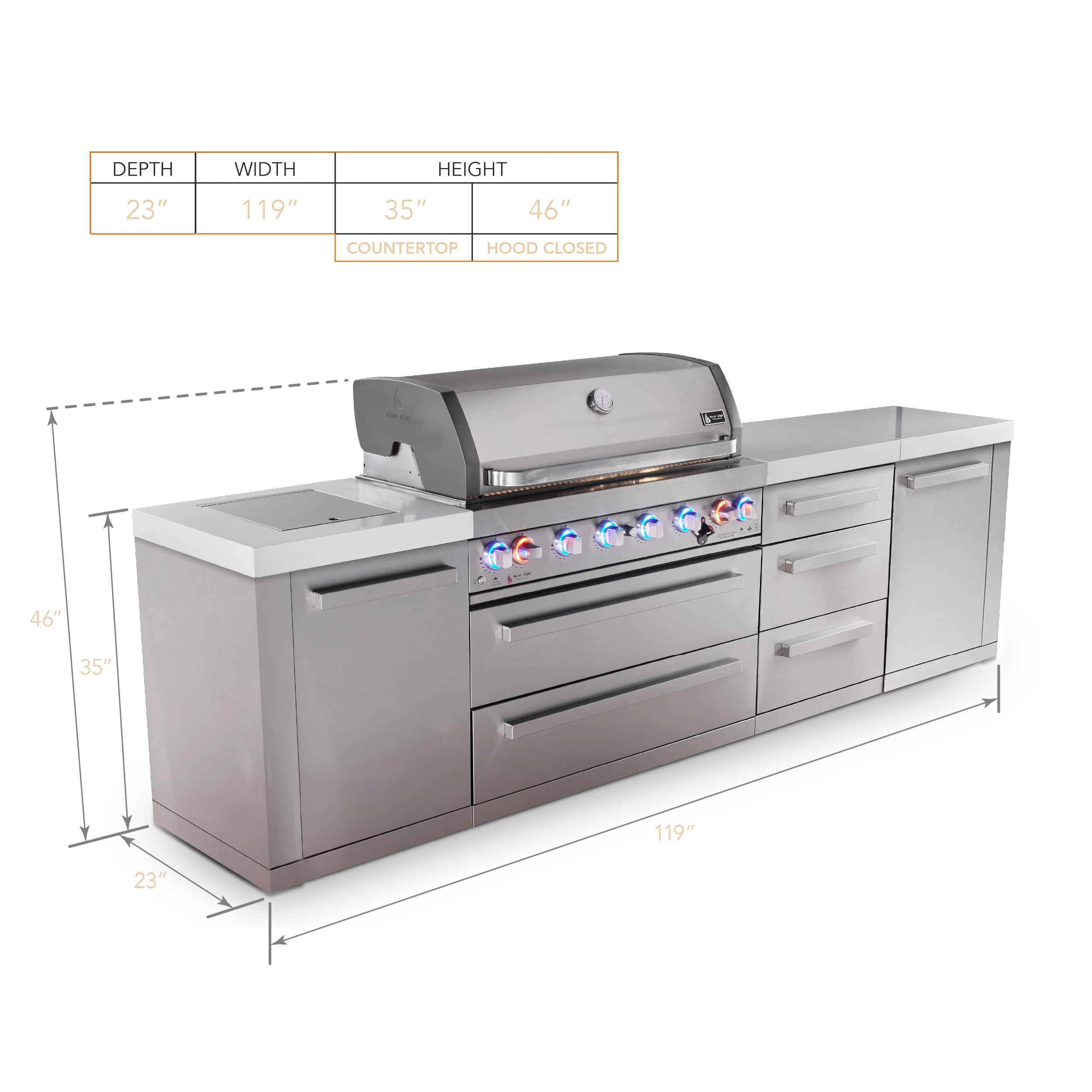 6-burner Original Series Outdoor Kitchen Island With Extra 3-drawer Cabinet MAI805DR