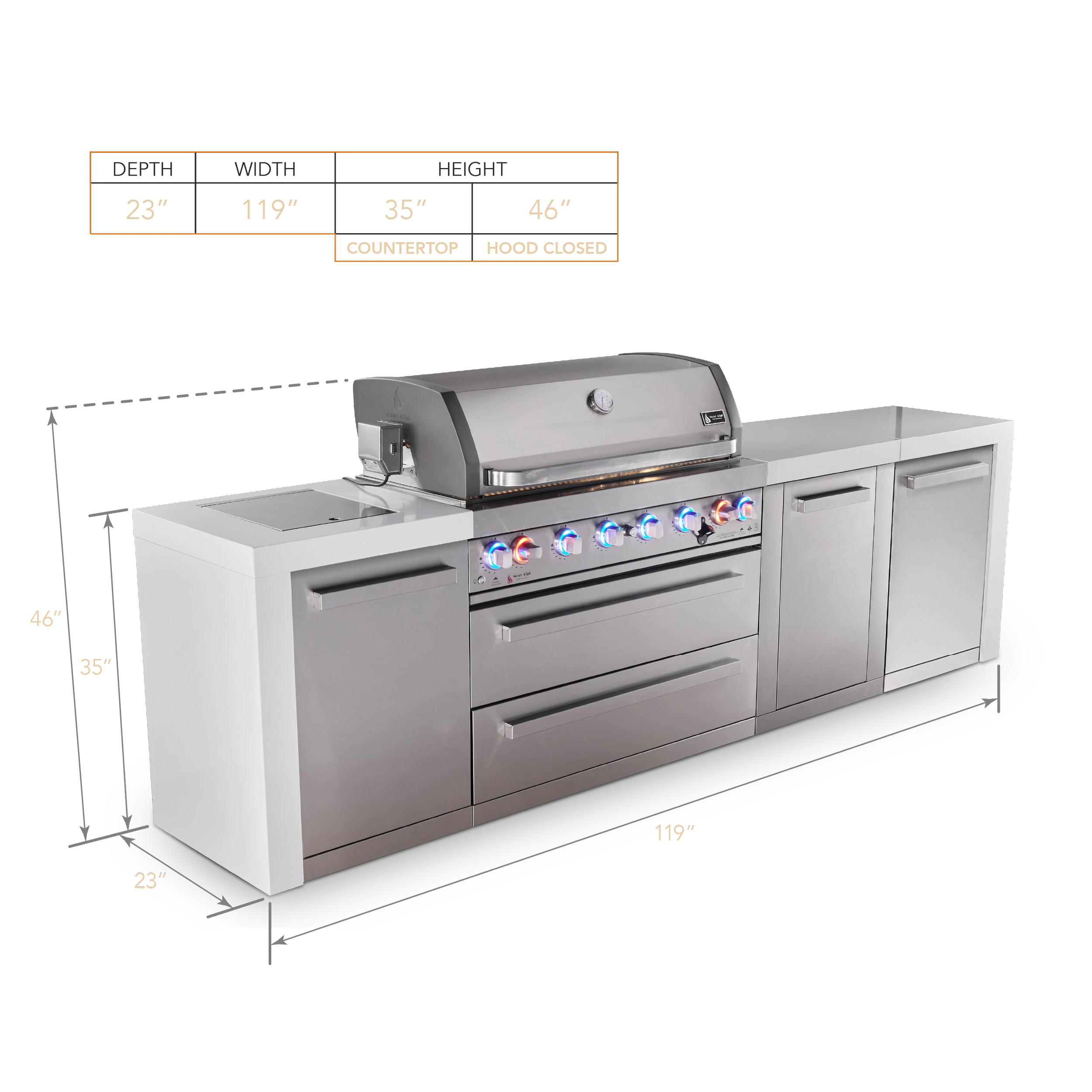 6-burner Deluxe Series Outdoor Kitchen Island With Extra Storage Cabinet MAI805DXL