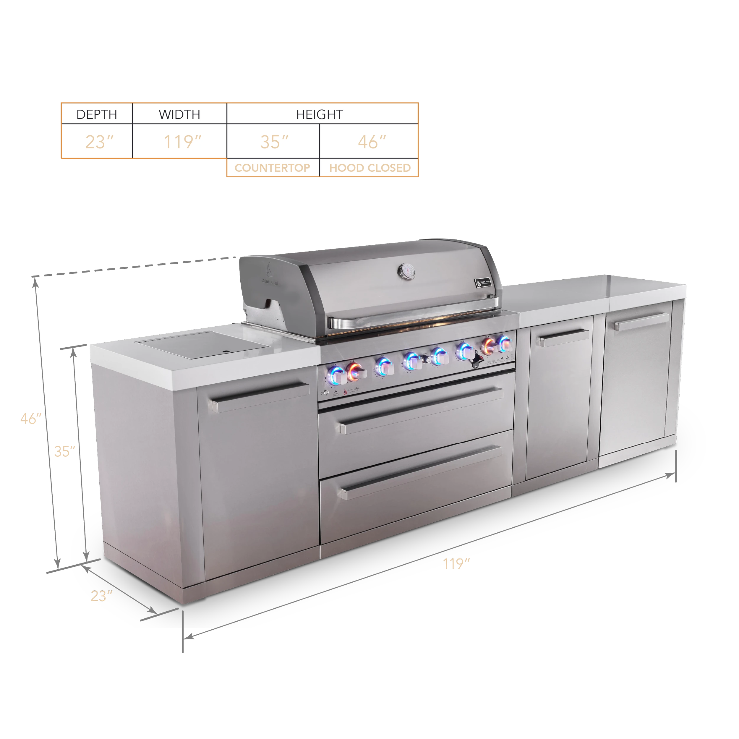 6-burner Original Series Outdoor Kitchen Island With Xl Extra Storage Cabinet MAI805XL
