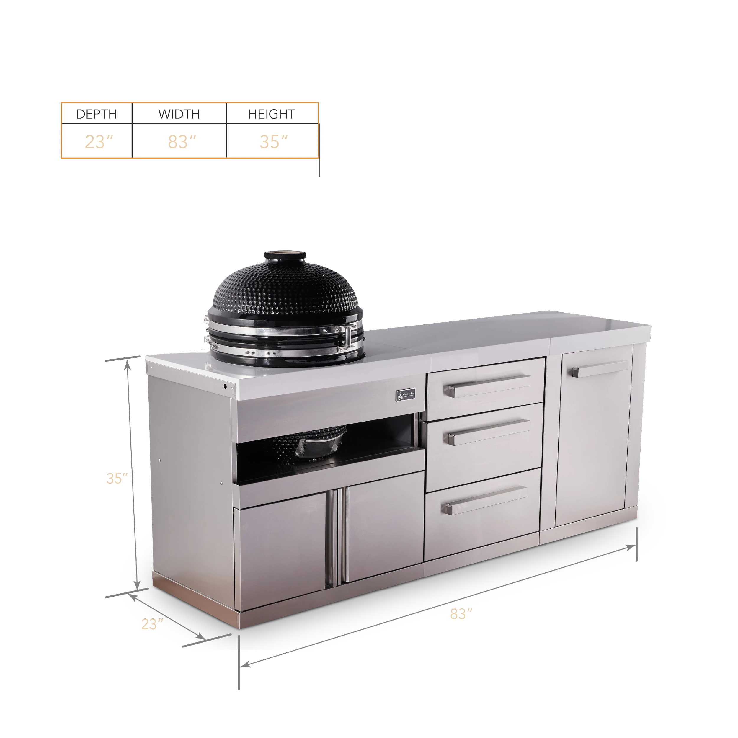 Stainless Steel 18" Universal Kamado Grill Module, Extra Drawer Slides, And Extra Storage Cabinet Modules MAKAMDRXL