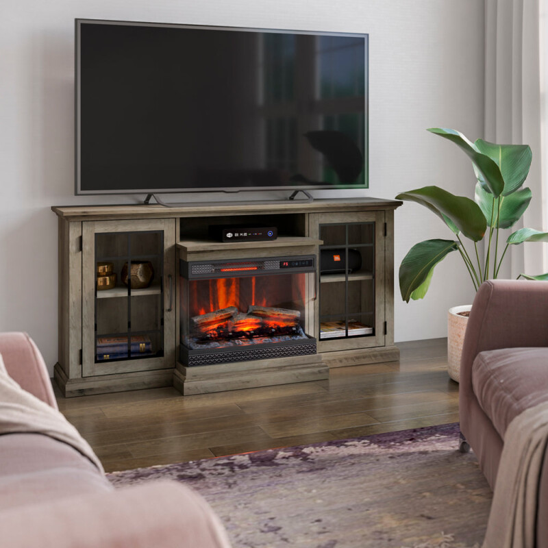 Bell'O Manhasset Media Stand with Electric Fireplace Insert Included MANHASSET