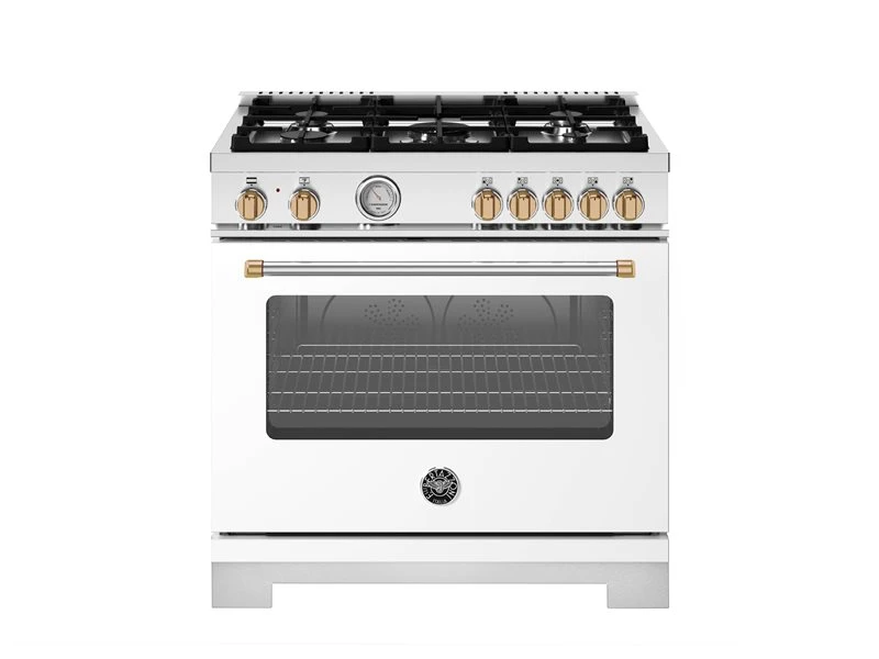 36 inch Dual Fuel Range, 5 Burner, Electric Oven - Gold Accents MAS365DFMBG