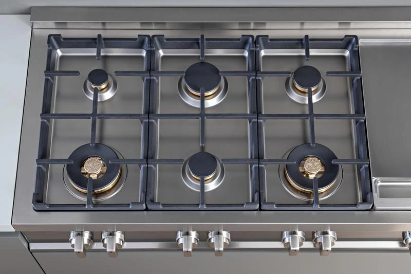 48 Gas Rangetop 6 brass burners + electric griddle MAST486GRTBXT