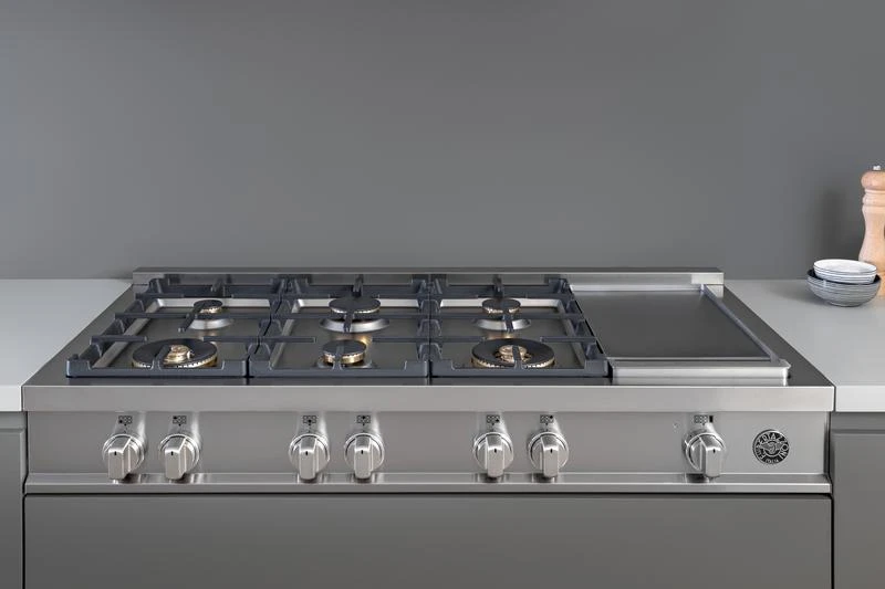 48 Gas Rangetop 6 brass burners + electric griddle MAST486GRTBXT