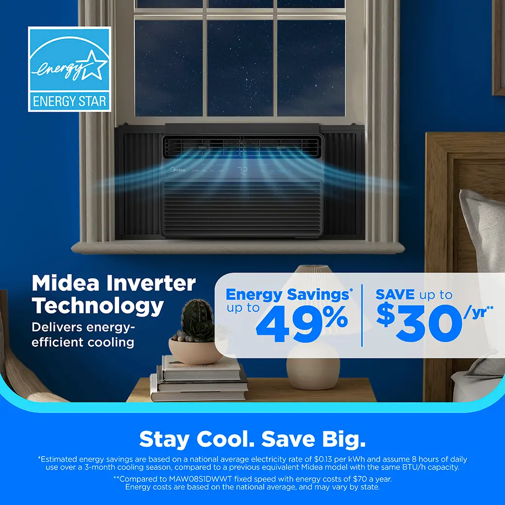 8,000 BTU DOE Smart Inverter Window Air Conditioner, Cools up to 350 sq. ft. MAW08V1WBK