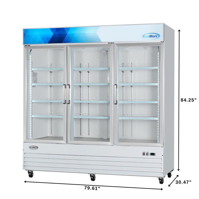 80 in. 3-Door Commercial Display Merchandiser Freezer 52 cu. ft. in White MDF3GD52CWH