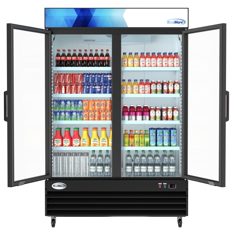 53 in. Commercial Merchandiser Refrigerator with Two Swinging Glass Doors,45 cu. ft. and LED Lighting in Black MDR2GD45C, product image 2 of 13