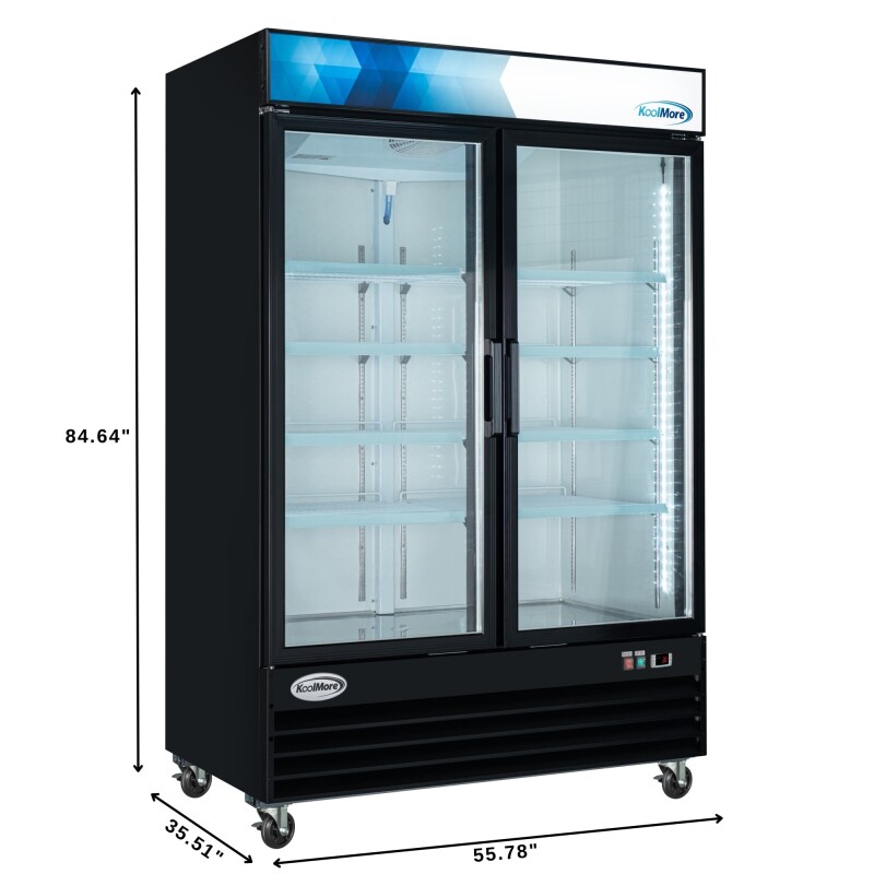 53 in. Commercial Merchandiser Refrigerator with Two Swinging Glass Doors,45 cu. ft. and LED Lighting in Black MDR2GD45C, product image 3 of 13