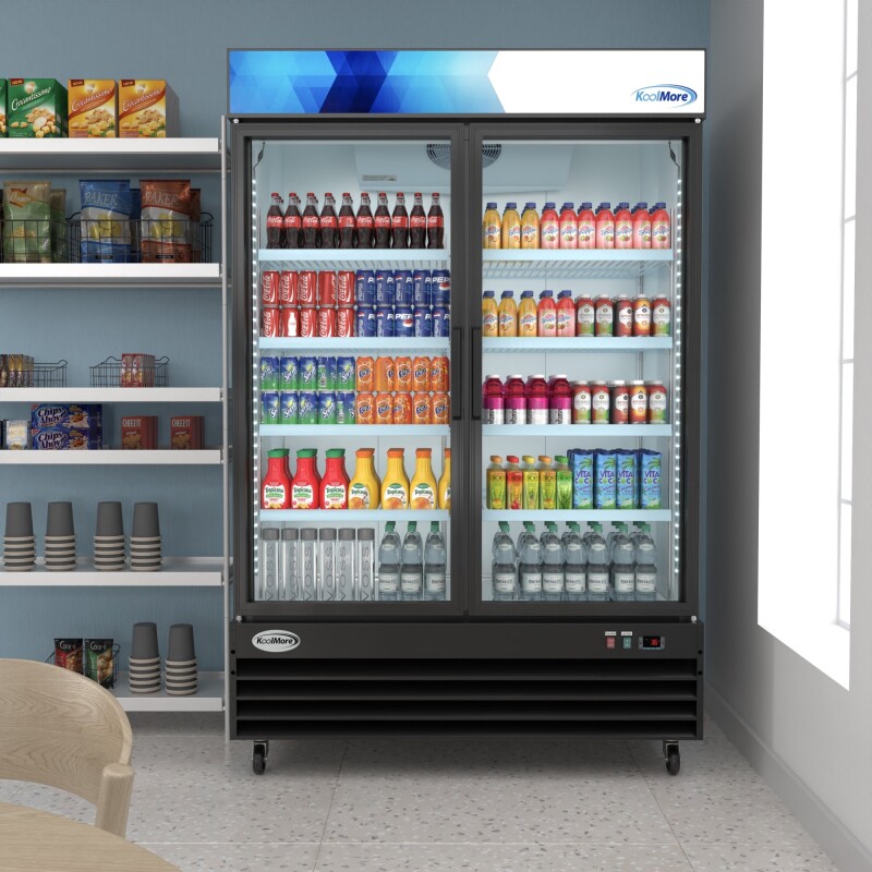 53 in. Commercial Merchandiser Refrigerator with Two Swinging Glass Doors,45 cu. ft. and LED Lighting in Black MDR2GD45C, product image 5 of 13