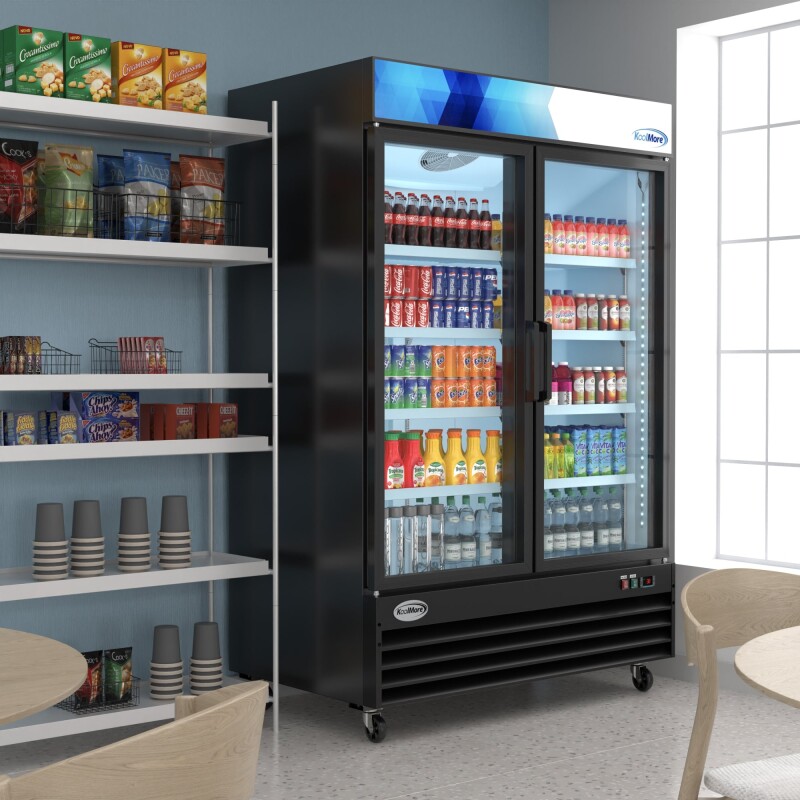 53 in. Commercial Merchandiser Refrigerator with Two Swinging Glass Doors,45 cu. ft. and LED Lighting in Black MDR2GD45C, product image 6 of 13