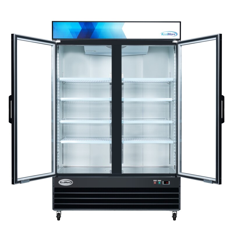 53 in. Commercial Merchandiser Refrigerator with Two Swinging Glass Doors,45 cu. ft. and LED Lighting in Black MDR2GD45C, product image 7 of 13