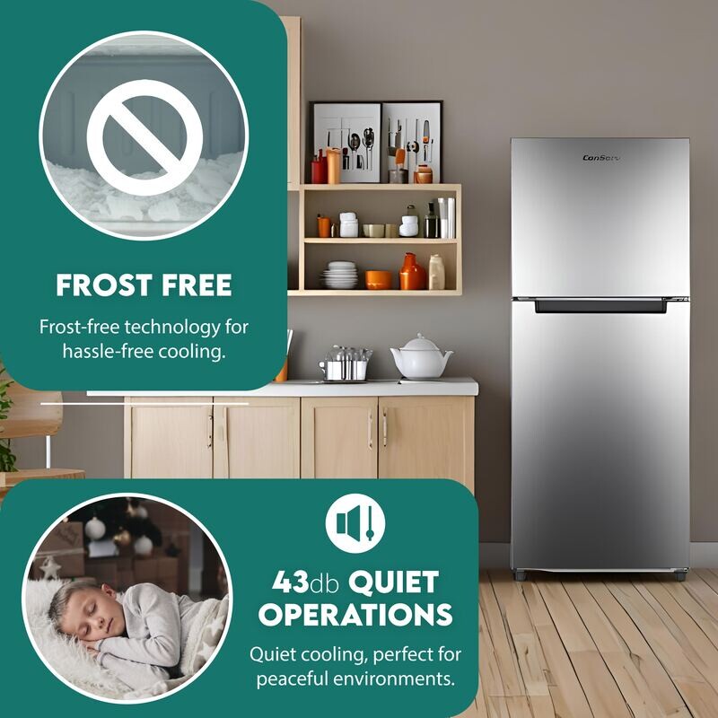 Conserv 10cf Top Freezer Refrigerator 24in Frost Free E-Star Quiet 43dB 110V SS MDRF1010ESE