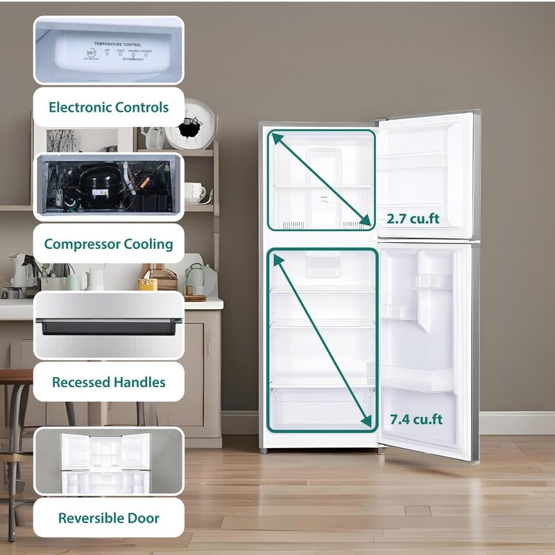 Conserv 10cf Top Freezer Refrigerator 24in Frost Free E-Star Quiet 43dB 110V SS MDRF1010ESE
