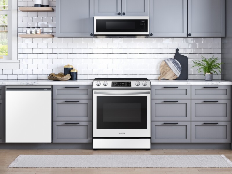 1.1 cu. ft. Bespoke Smart SLIM Over-the-Range Microwave with 400 CFM Hood Ventilation, Wi-Fi & Voice Control in White Glass ME11CB751012AA