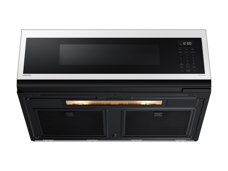 1.1 cu. ft. Bespoke Smart SLIM Over-the-Range Microwave with 400 CFM Hood Ventilation, Wi-Fi & Voice Control in White Glass ME11CB751012AA