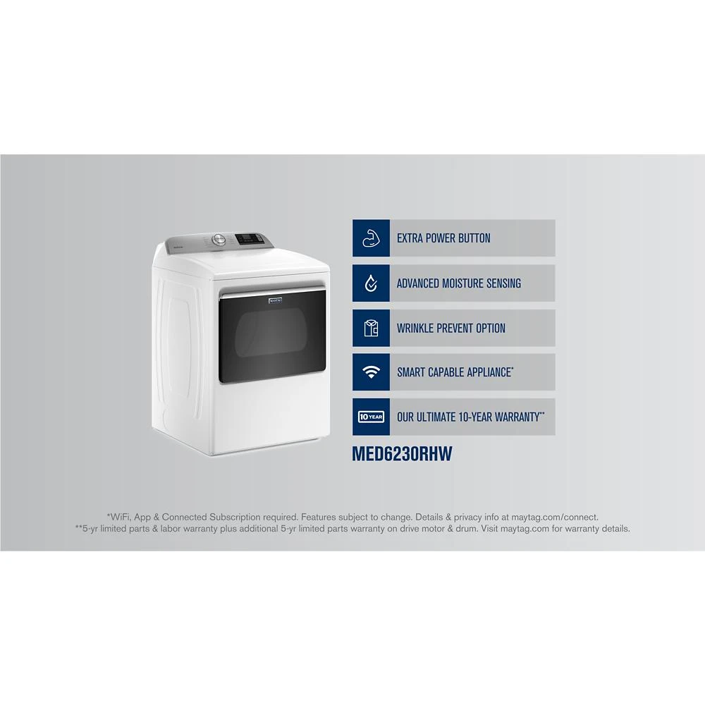 Smart Top Load Electric Dryer with Extra Power Button - 7.4 cu. ft. MED6230RHW