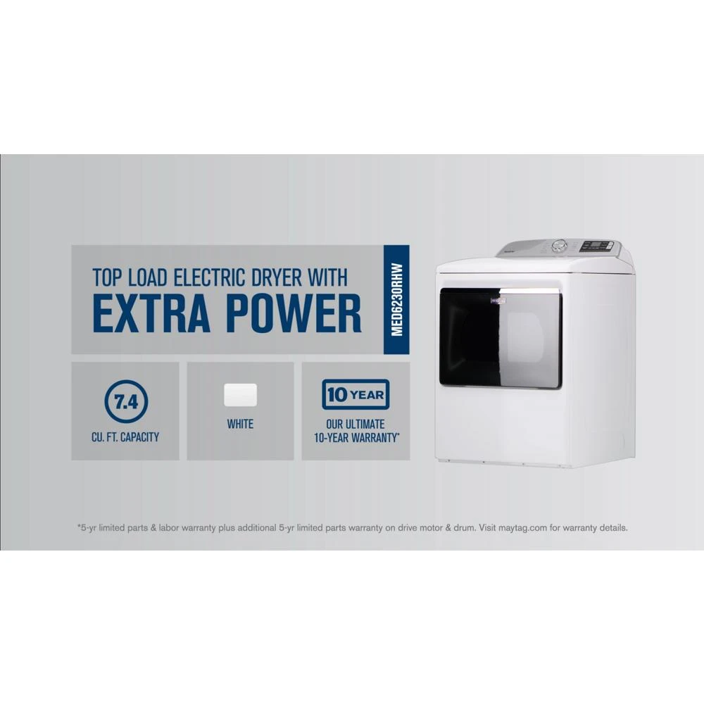 Smart Top Load Electric Dryer with Extra Power Button - 7.4 cu. ft. MED6230RHW