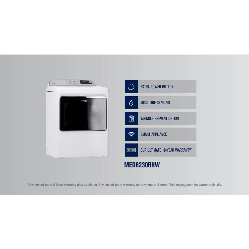 Smart Top Load Electric Dryer with Extra Power Button - 7.4 cu. ft. MED6230RHW