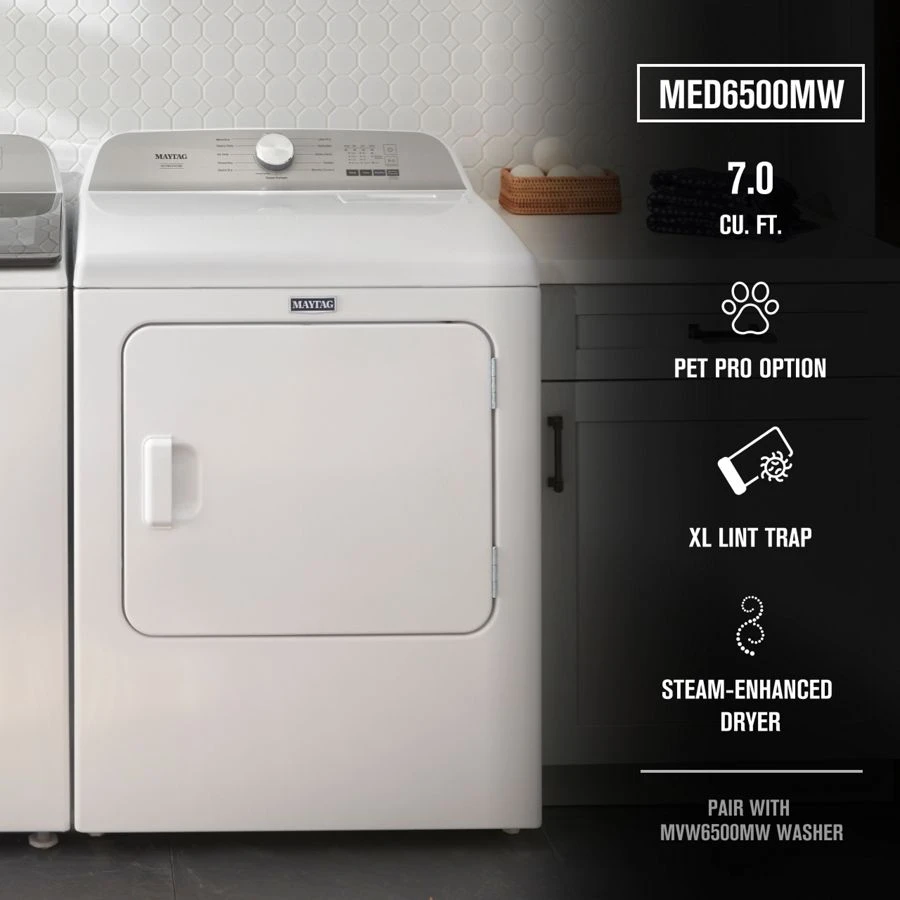 Pet Pro Top Load Electric Dryer - 7.0 Cu. Ft. MED6500MW