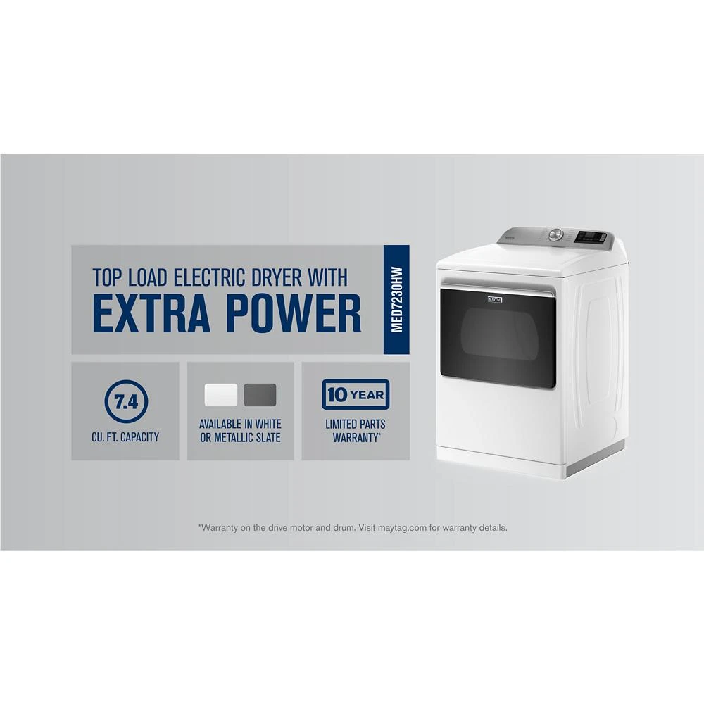 Smart Top Load Electric Dryer with Extra Power - 7.4 cu. ft. MED7230HW