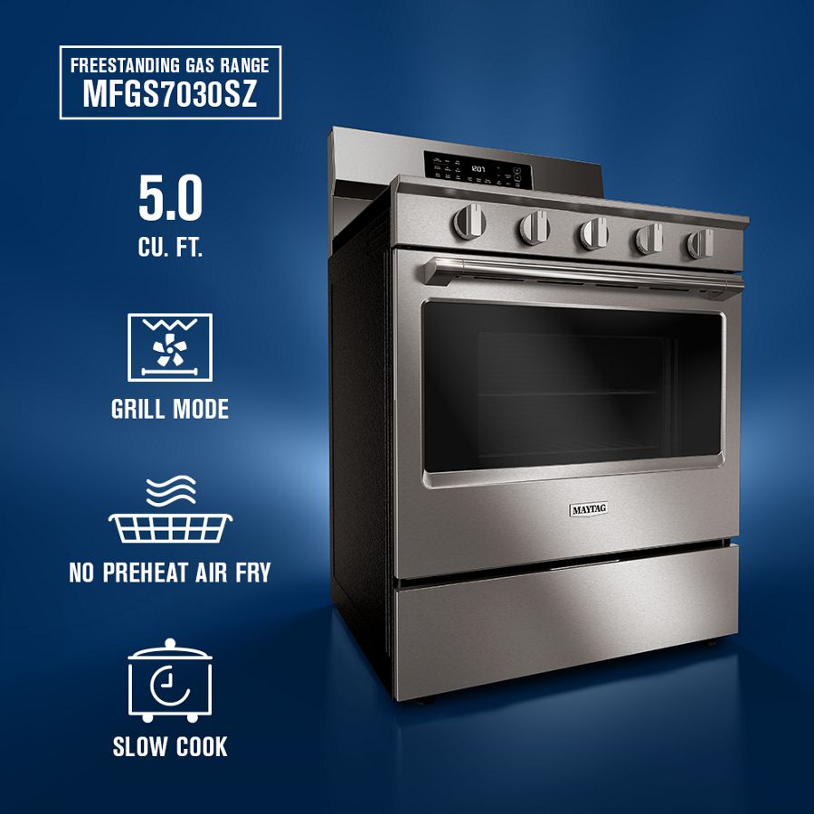 30-Inch Wide Freestanding Gas Range with Grill Mode and No Preheat Air Fry - 5.0 Cu. Ft. MFGS7030SZ