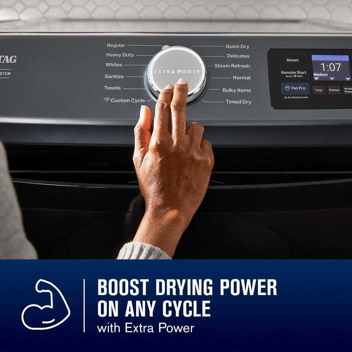 27 Inch Smart Pet Pro Front Load Gas Dryer with 7.4 cu. ft. Capacity, Steam Cycle, Quick Dry, Remote Start, Drum Light, and Advanced Moisture Sensing and Energy Star Certified view 5