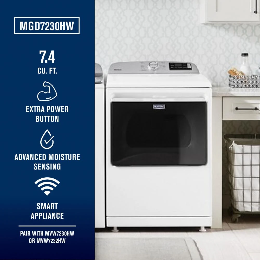 Smart Top Load Gas Dryer with Extra Power - 7.4 cu. ft. MGD7230HW