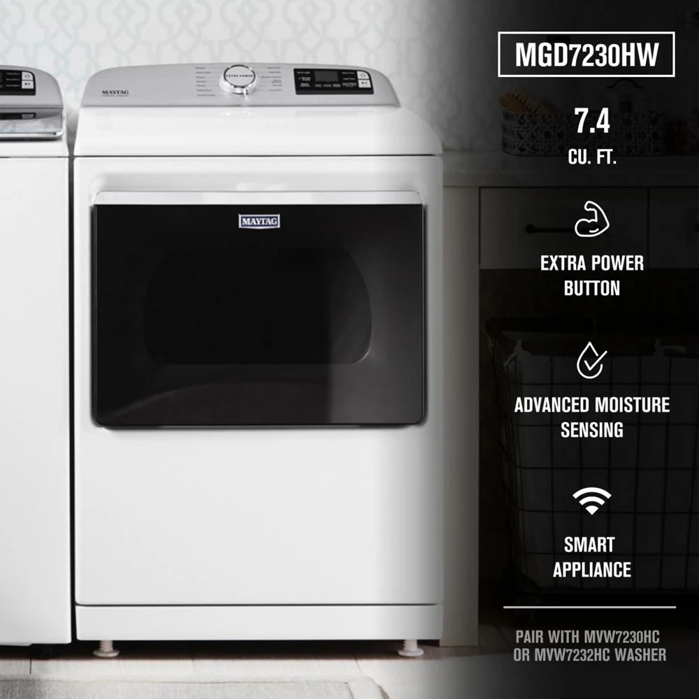 Smart Top Load Gas Dryer with Extra Power - 7.4 cu. ft. MGD7230HW