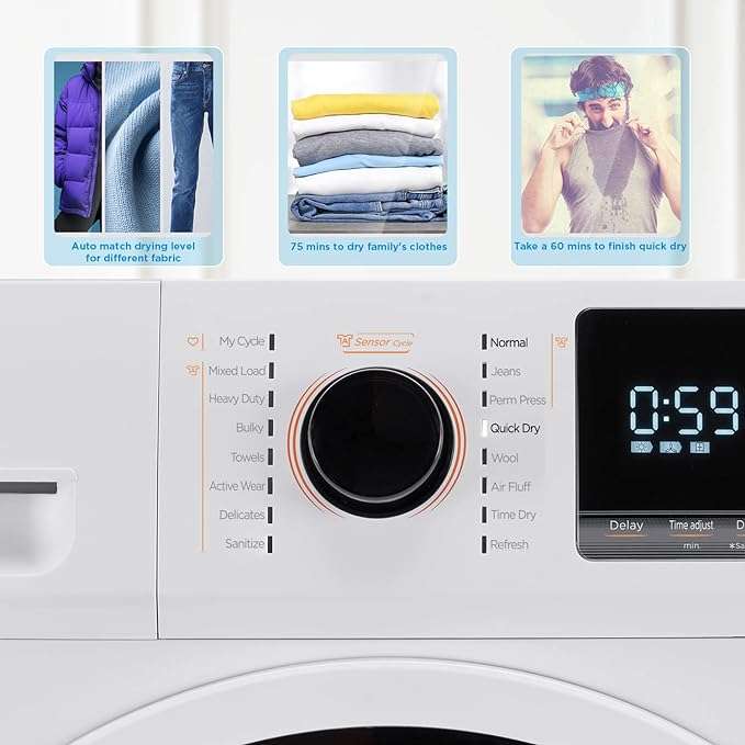 24" Front Load Heat pump Electric Dryer, 4.4 Cuft, Sensor Dry MLE25H7BWW