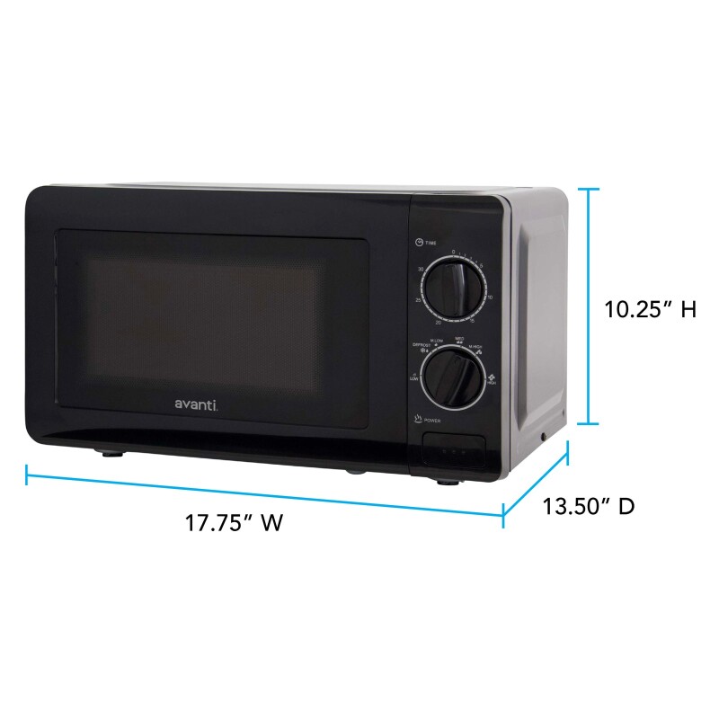 Avanti Microwave Oven with Mechanical Dials, 0.7 cu. ft. MM07V1B, product image 3 of 7