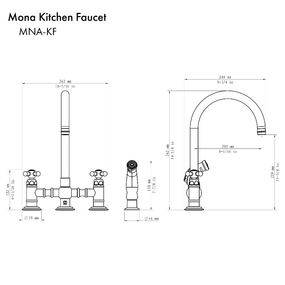 Mona Kitchen Faucet And Side Sprayer In Chrome MNAKFCH