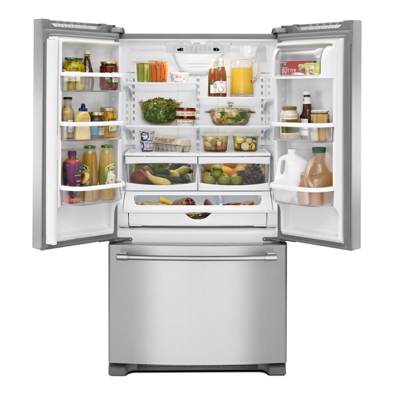 Maytag 33-Inch Wide French Door Refrigerator with Water Dispenser - 22 Cu. Ft Fingerprint Resistant Stainless Steel MRFF5033PZ Picture