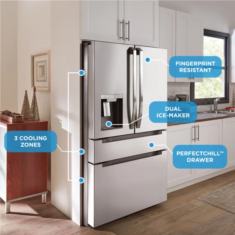 Smart 21.6-cu ft 4-Door Counter-Depth French Door Refrigerator with Dual Ice Maker (Stainless Steel) MRQ22D7AST