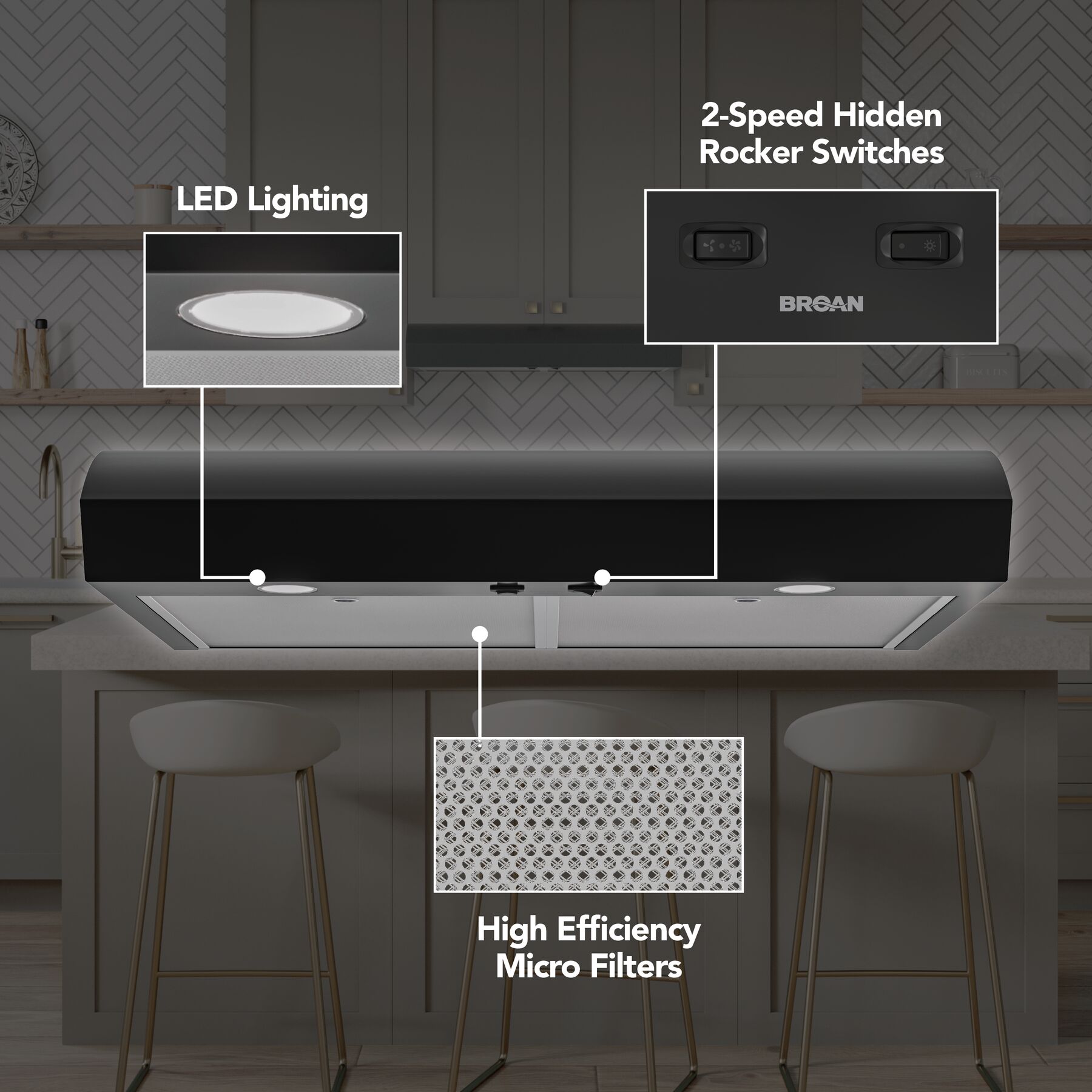 Broan-NuTone 30-Inch Under Cabinet Range Hood, ENERGY STAR, 350 Max Blower CFM, Black view 2