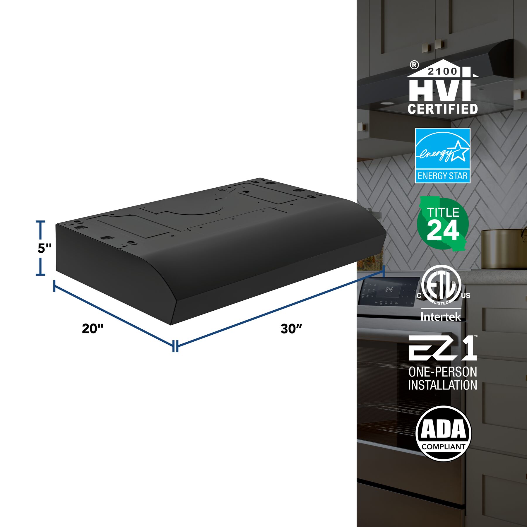 Broan-NuTone 30-Inch Under Cabinet Range Hood, ENERGY STAR, 350 Max Blower CFM, Black view 6