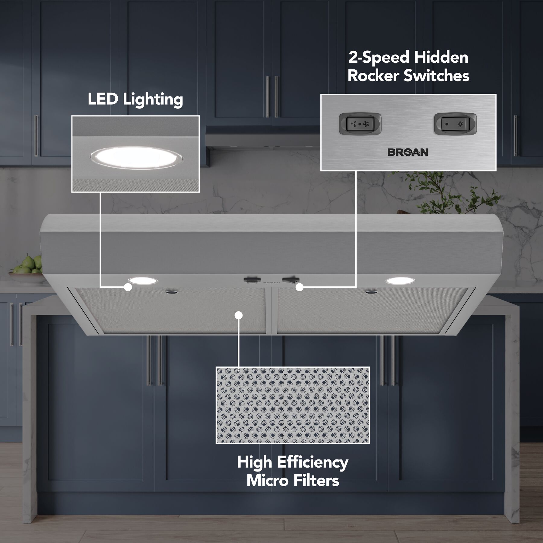 Broan-NuTone 30-Inch Under Cabinet Range Hood, ENERGY STAR, 350 Max Blower CFM, Stainless Steel view 3