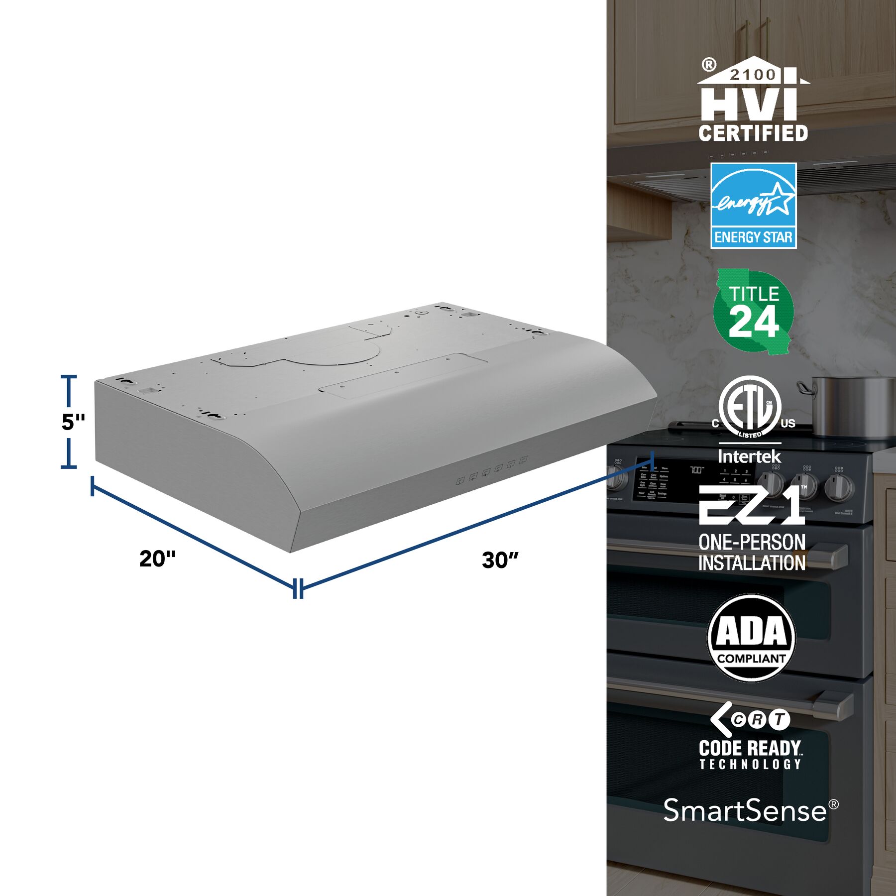 Mantra 30Inch 490 MAX Blower CFM 1.1 Sones Range Hood view 6