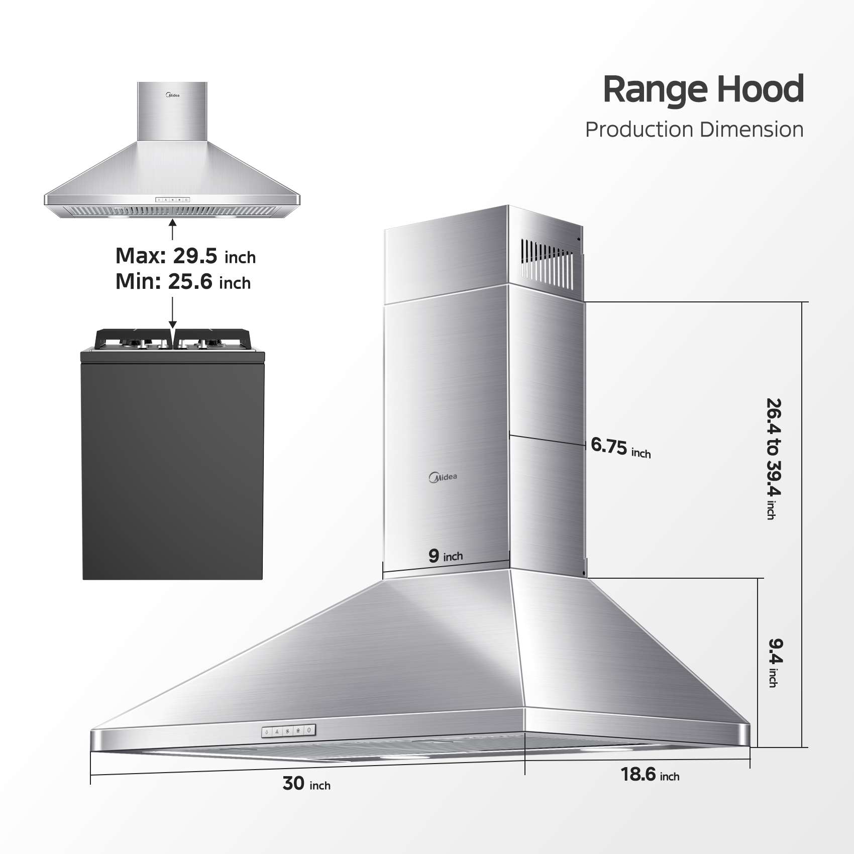 30" 450 CFM Pyramid Range Hood MVP30W6AST