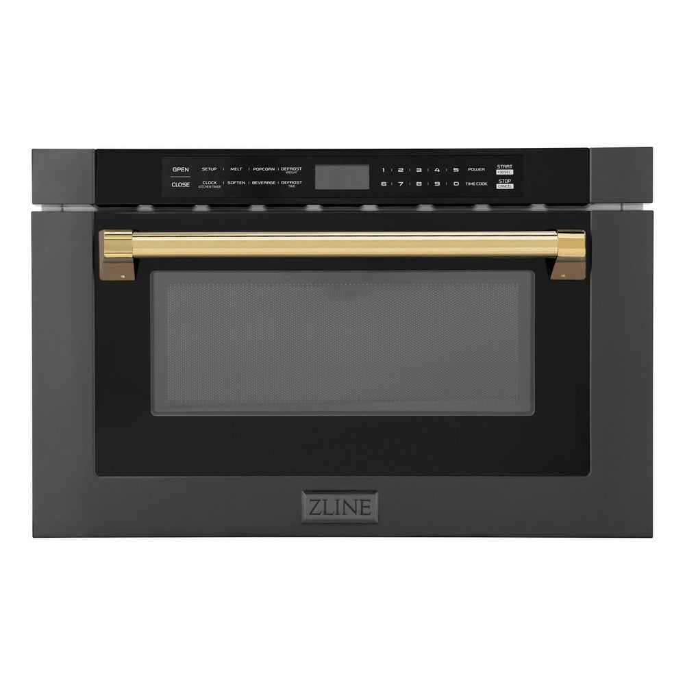 Autograph Edition 24 In. 1.2 Cu. Ft. Built-in Microwave Drawer In Black Stainless Steel With Polished Gold Accents MWDZ1BSHG