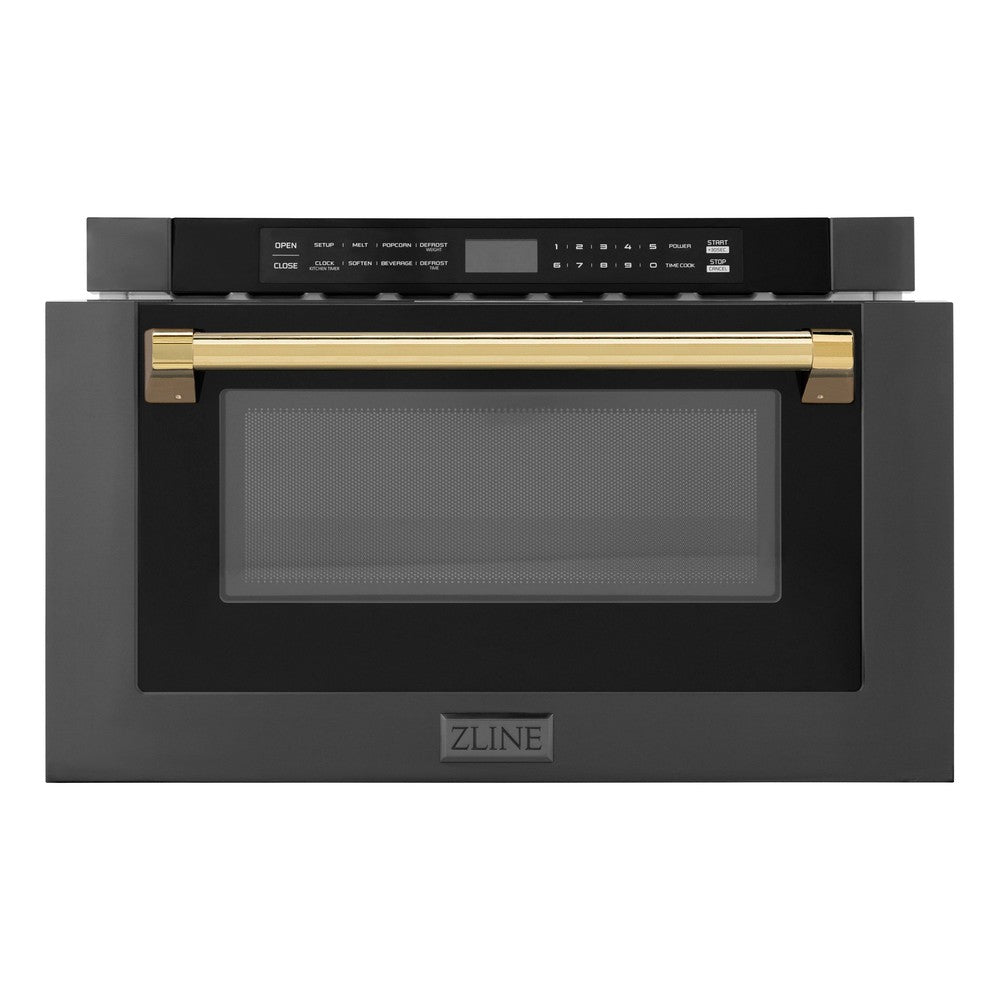 Autograph Edition 24 In. 1.2 Cu. Ft. Built-in Microwave Drawer In Black Stainless Steel With Polished Gold Accents MWDZ1BSHG