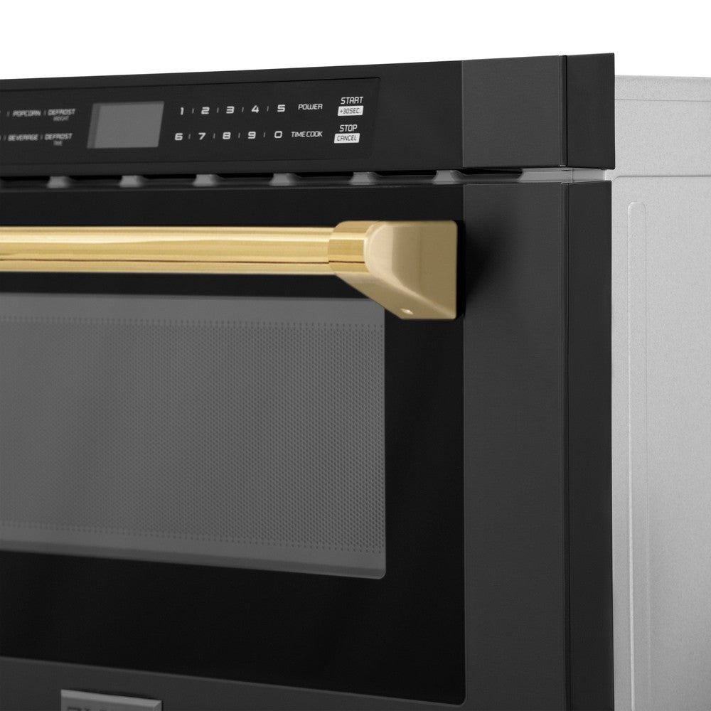 Autograph Edition 24 In. 1.2 Cu. Ft. Built-in Microwave Drawer In Black Stainless Steel With Polished Gold Accents MWDZ1BSHG