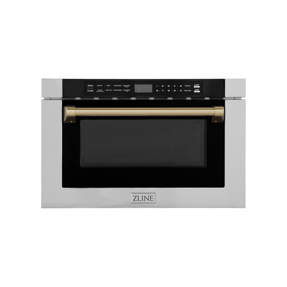 Autograph Edition 24 In. 1.2 Cu. Ft. Built-in Microwave Drawer With A Traditional Handle In Stainless Steel And Champagne Bronze Accents MWDZ1HCB