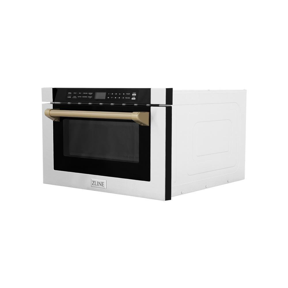 Autograph Edition 24 In. 1.2 Cu. Ft. Built-in Microwave Drawer With A Traditional Handle In Stainless Steel And Champagne Bronze Accents MWDZ1HCB