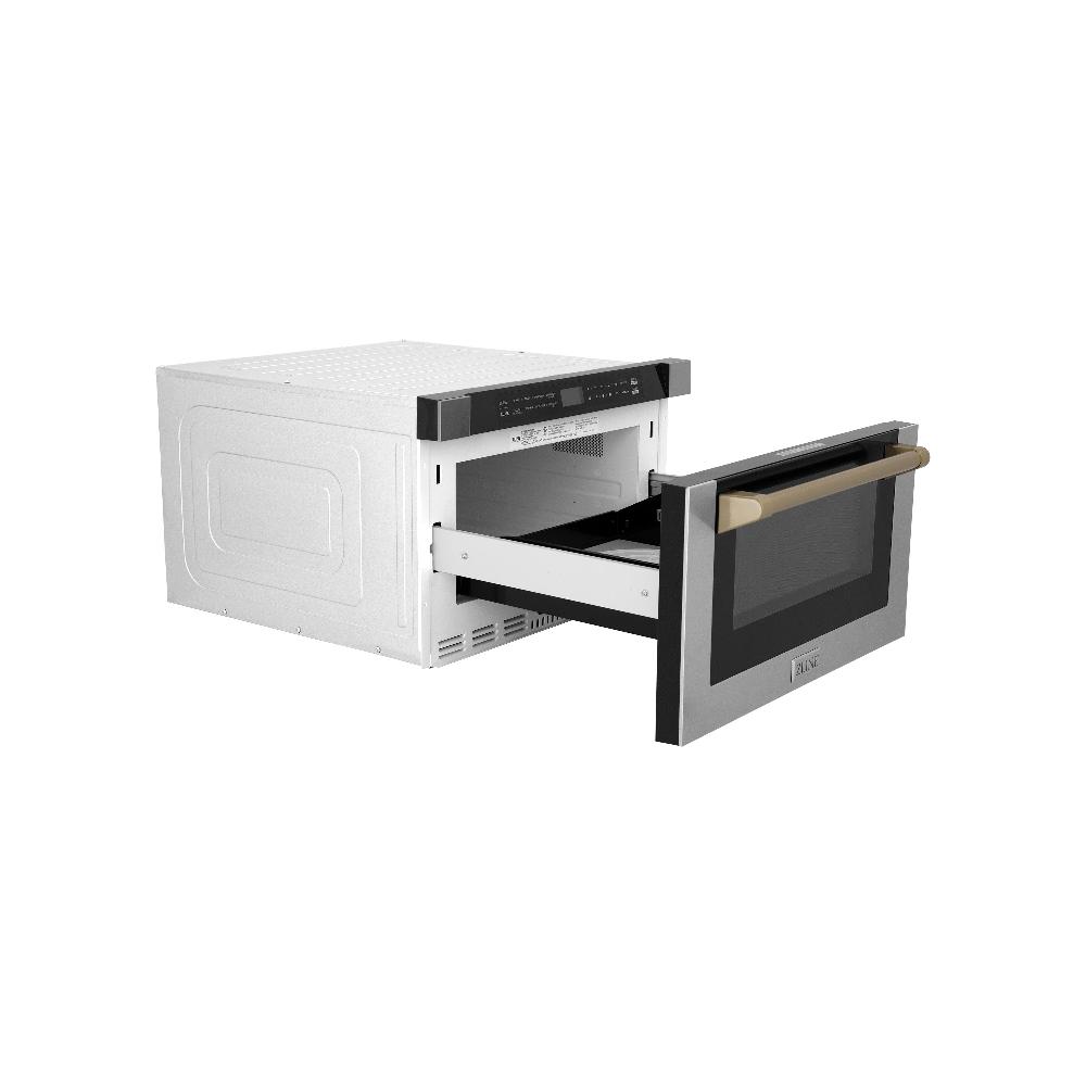 Autograph Edition 24 In. 1.2 Cu. Ft. Built-in Microwave Drawer With A Traditional Handle In Stainless Steel And Champagne Bronze Accents MWDZ1HCB