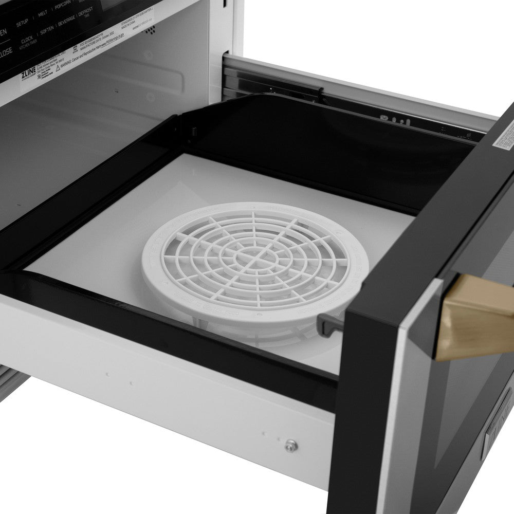Autograph Edition 24 In. 1.2 Cu. Ft. Built-in Microwave Drawer With A Traditional Handle In Stainless Steel And Champagne Bronze Accents MWDZ1HCB