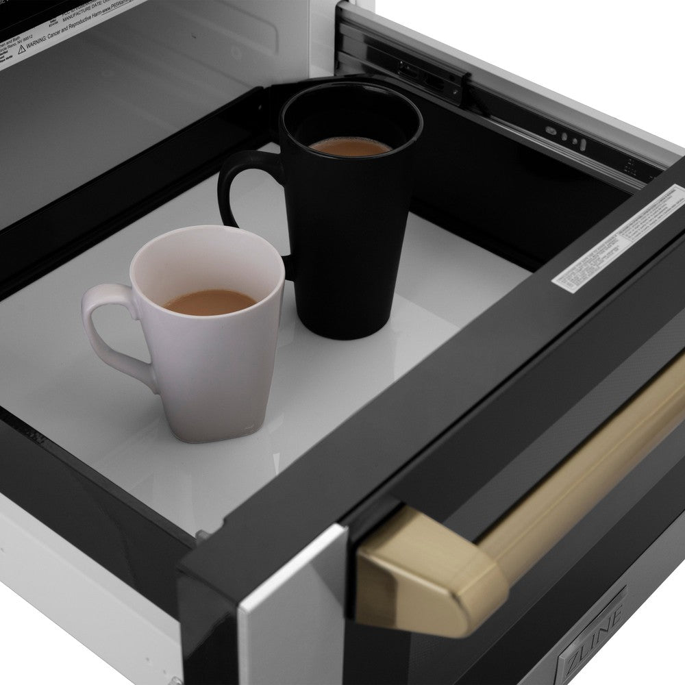 Autograph Edition 24 In. 1.2 Cu. Ft. Built-in Microwave Drawer With A Traditional Handle In Stainless Steel And Champagne Bronze Accents MWDZ1HCB