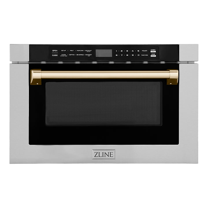 Autograph Edition 24 In. 1.2 Cu. Ft. Built-in Microwave Drawer With A Traditional Handle In Stainless Steel And Polished Gold Accents MWDZ1HG