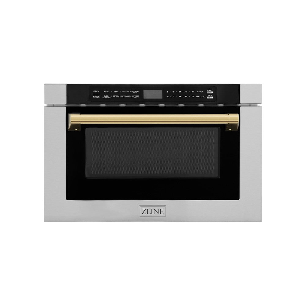 Autograph Edition 24 In. 1.2 Cu. Ft. Built-in Microwave Drawer With A Traditional Handle In Stainless Steel And Polished Gold Accents MWDZ1HG