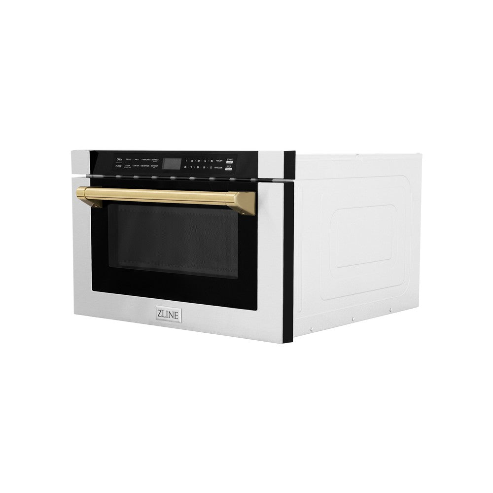 Autograph Edition 24 In. 1.2 Cu. Ft. Built-in Microwave Drawer With A Traditional Handle In Stainless Steel And Polished Gold Accents MWDZ1HG